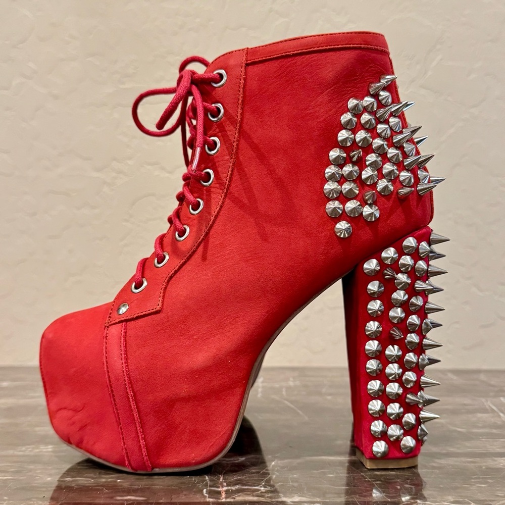 Jeffrey Campbell Spike Red Leather Platform Boots